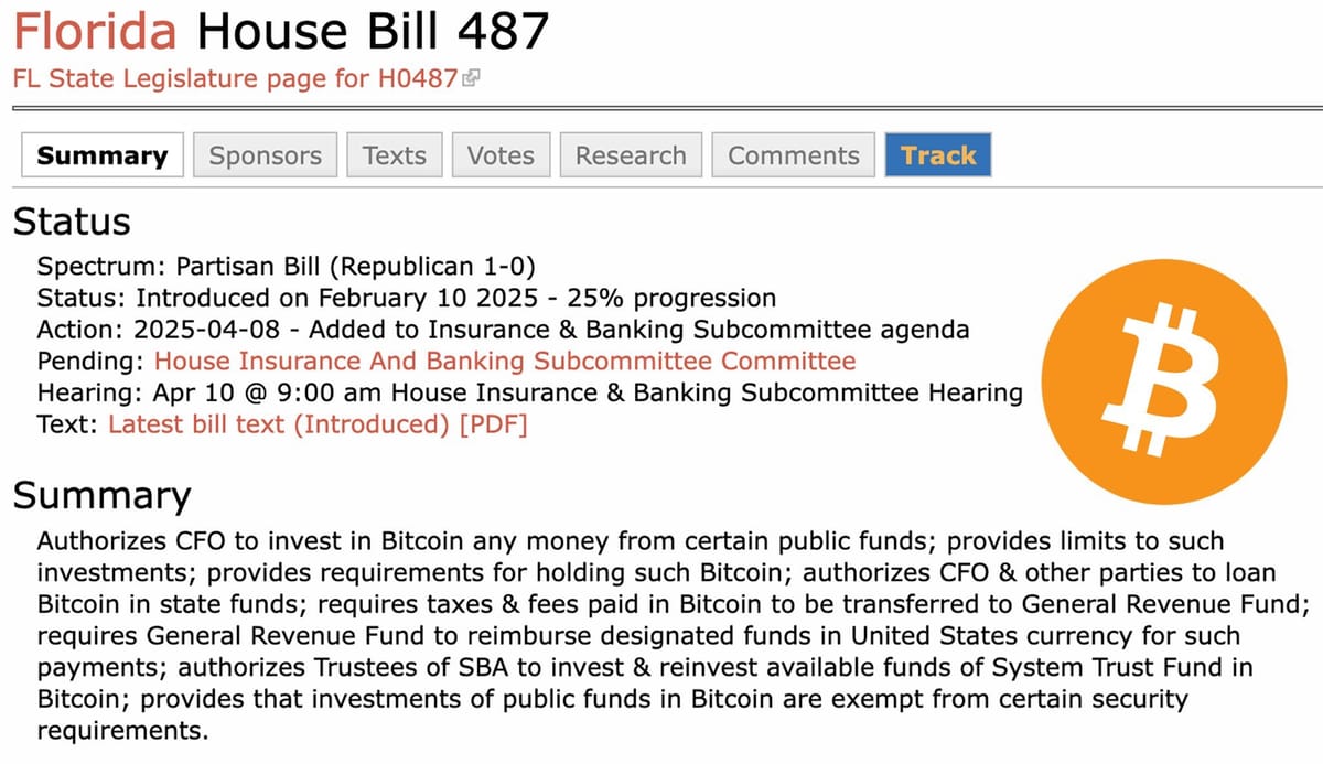 Florida Historic Bitcoin Legislation, Public Hearing Set for April 10